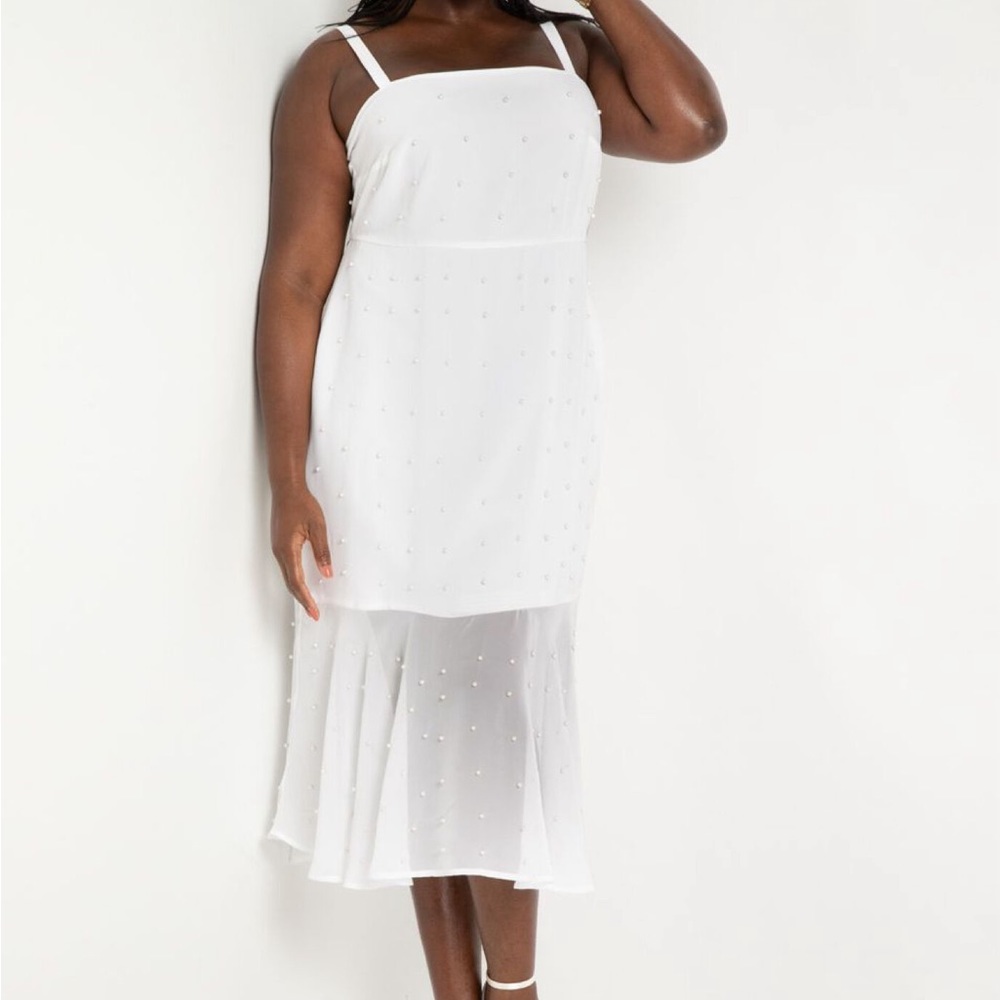 COPY - STUNNING Pearl White Chiffon Midi Dress *Bridal* (ELOQUII)